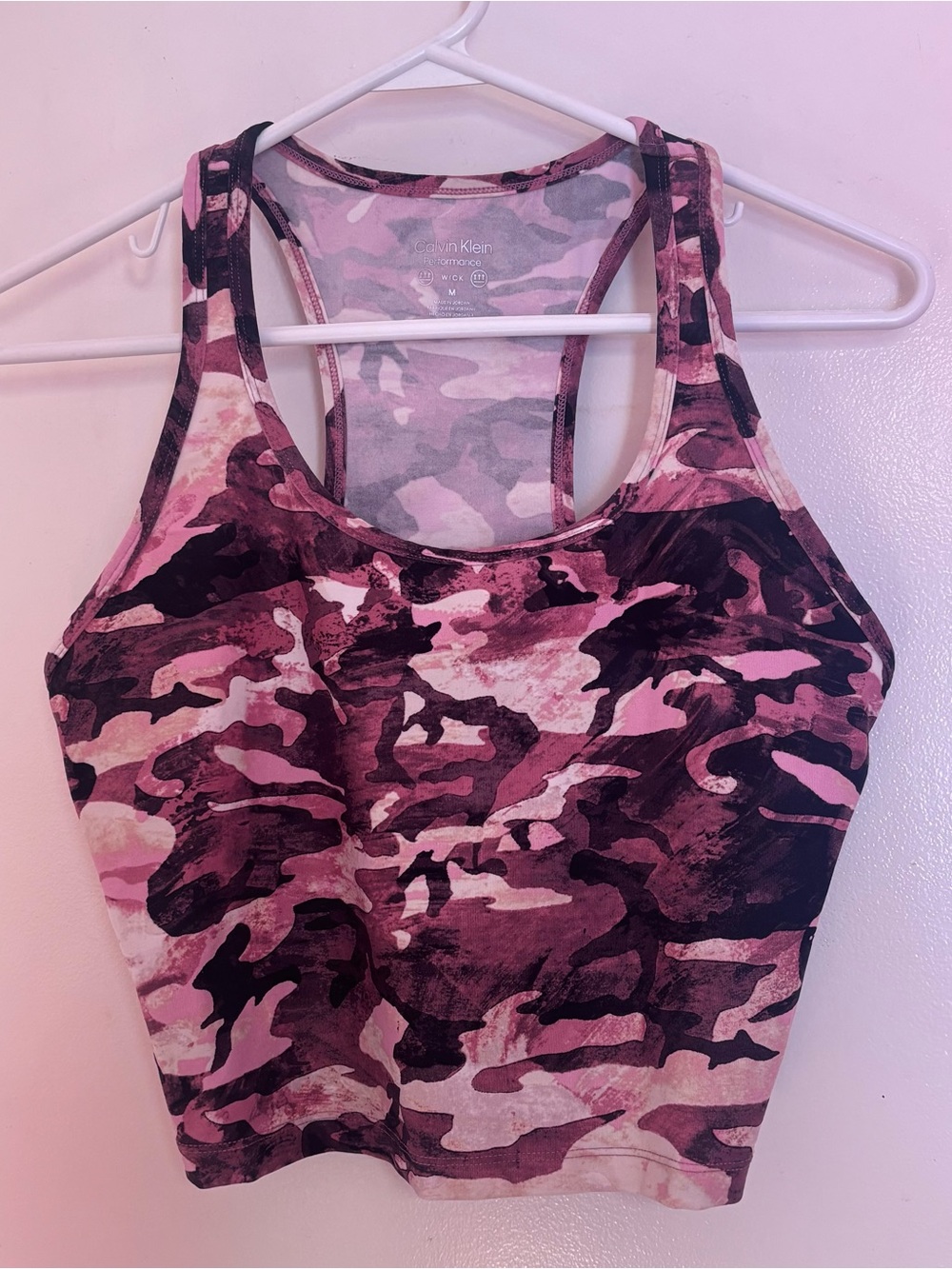 Calvin Klein Pink Camo Racerback Sports Bra
